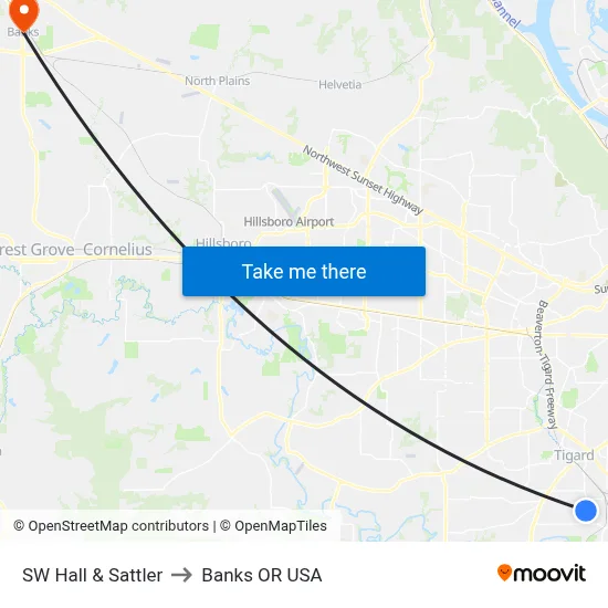 SW Hall & Sattler to Banks OR USA map