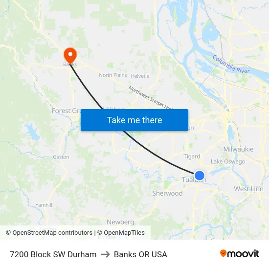 7200 Block SW Durham to Banks OR USA map