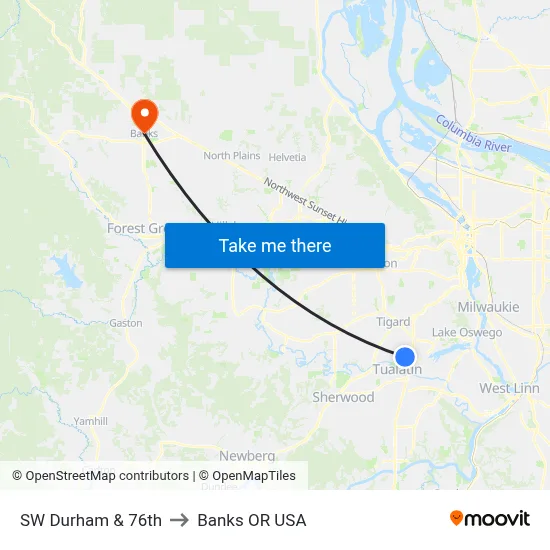 SW Durham & 76th to Banks OR USA map