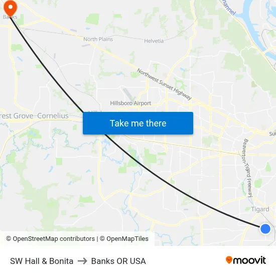 SW Hall & Bonita to Banks OR USA map