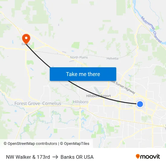 NW Walker & 173rd to Banks OR USA map