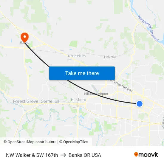 NW Walker & SW 167th to Banks OR USA map