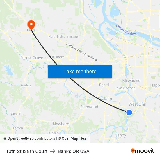10th St & 8th Court to Banks OR USA map