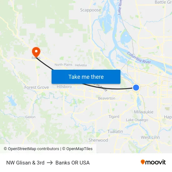 NW Glisan & 3rd to Banks OR USA map