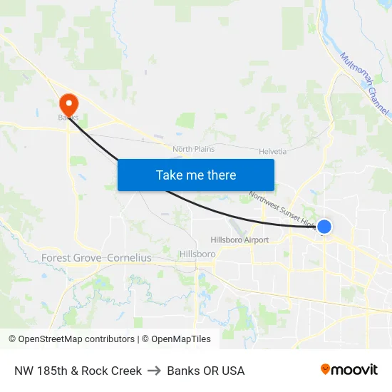 NW 185th & Rock Creek to Banks OR USA map