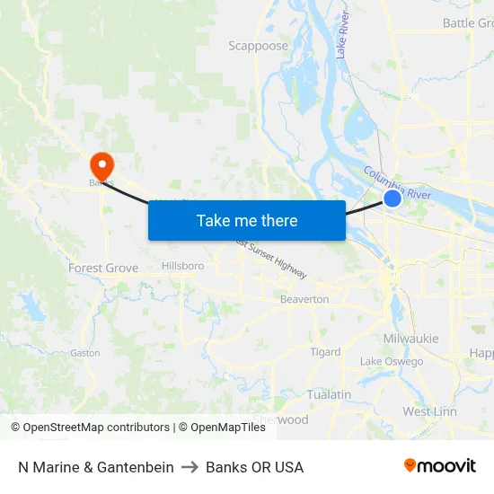 N Marine & Gantenbein to Banks OR USA map