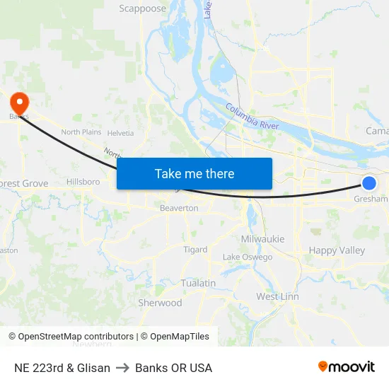 NE 223rd & Glisan to Banks OR USA map