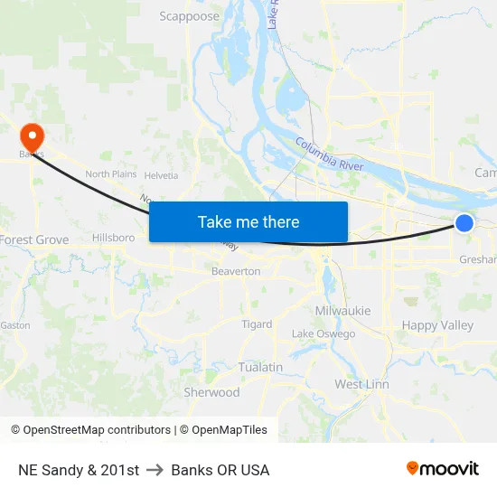 NE Sandy & 201st to Banks OR USA map