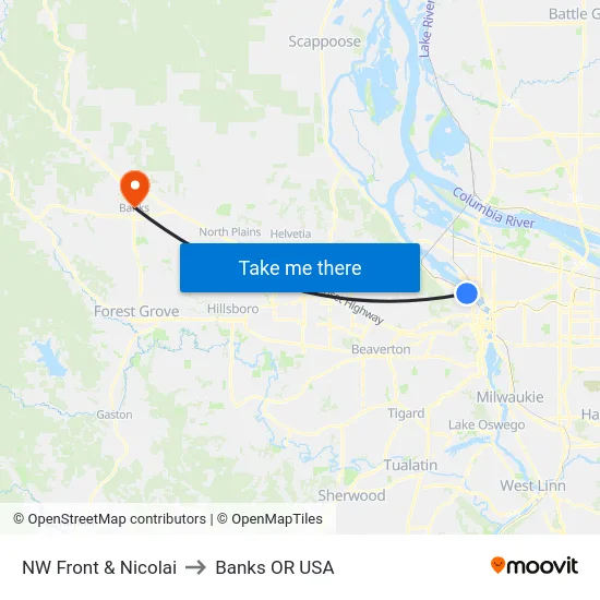 NW Front & Nicolai to Banks OR USA map