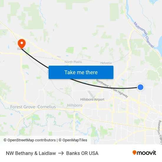NW Bethany & Laidlaw to Banks OR USA map