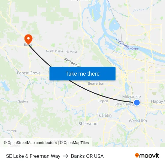 SE Lake & Freeman Way to Banks OR USA map