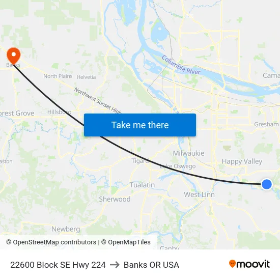 22600 Block SE Hwy 224 to Banks OR USA map