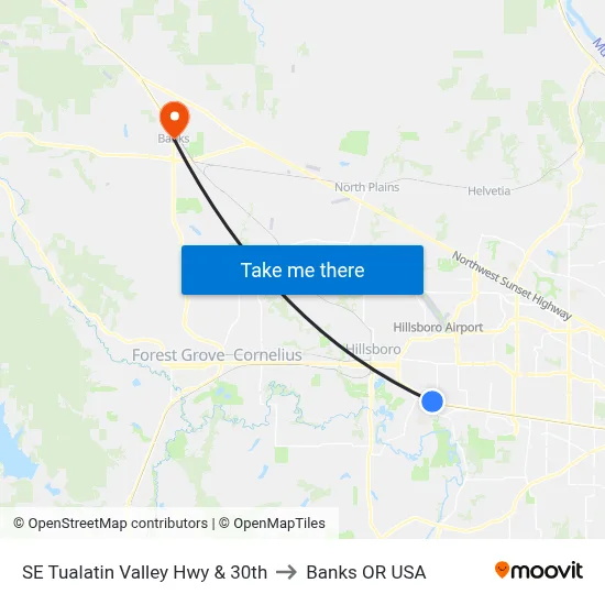 SE Tualatin Valley Hwy & 30th to Banks OR USA map