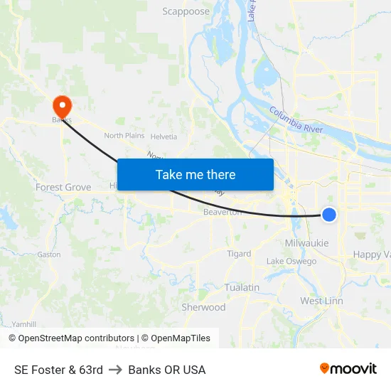 SE Foster & 63rd to Banks OR USA map