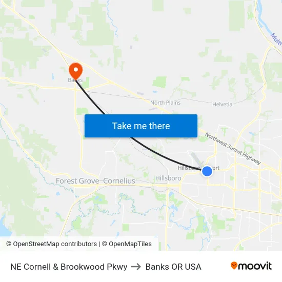 NE Cornell & Brookwood Pkwy to Banks OR USA map