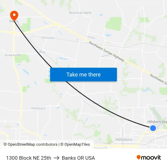 1300 Block NE 25th to Banks OR USA map