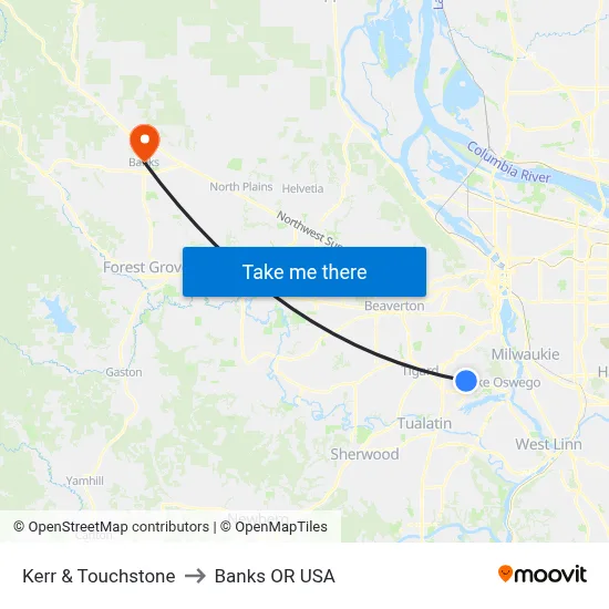 Kerr & Touchstone to Banks OR USA map