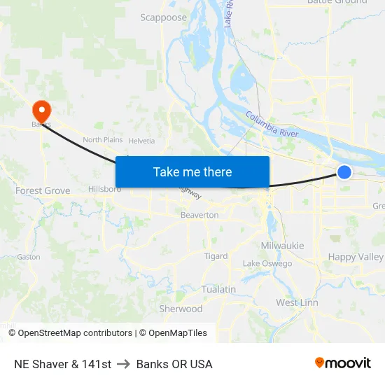 NE Shaver & 141st to Banks OR USA map