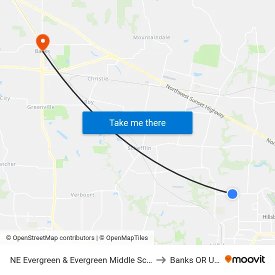 NE Evergreen & Evergreen Middle School to Banks OR USA map