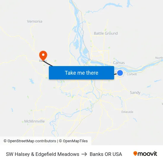 SW Halsey & Edgefield Meadows to Banks OR USA map