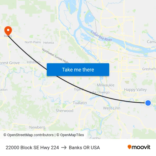 22000 Block SE Hwy 224 to Banks OR USA map