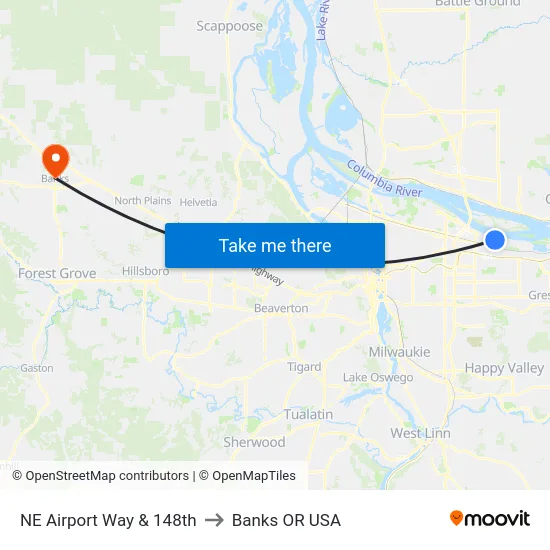 NE Airport Way & 148th to Banks OR USA map