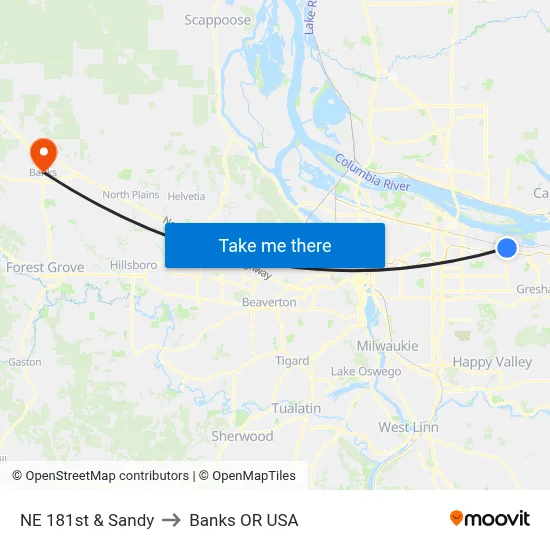 NE 181st & Sandy to Banks OR USA map