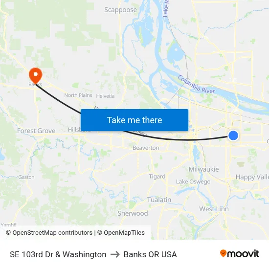 SE 103rd Dr & Washington to Banks OR USA map