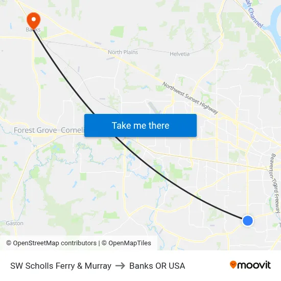 SW Scholls Ferry & Murray to Banks OR USA map