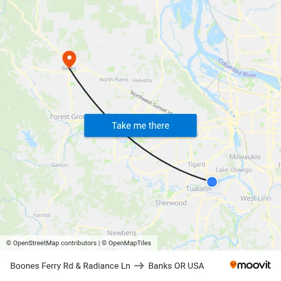 Boones Ferry Rd & Radiance Ln to Banks OR USA map