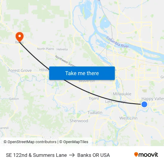SE 122nd & Summers Lane to Banks OR USA map