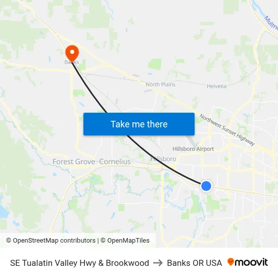 SE Tualatin Valley Hwy & Brookwood to Banks OR USA map
