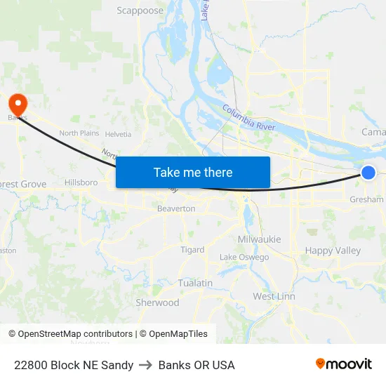 22800 Block NE Sandy to Banks OR USA map