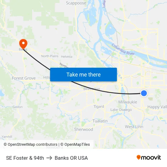 SE Foster & 94th to Banks OR USA map