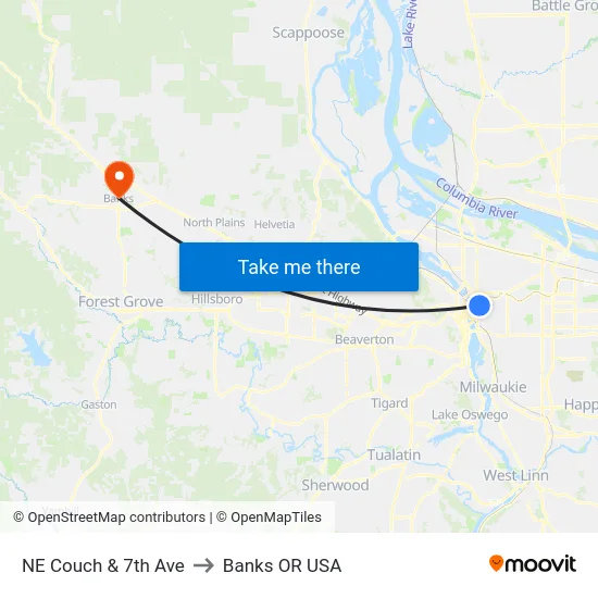 NE Couch & 7th Ave to Banks OR USA map