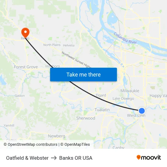 Oatfield & Webster to Banks OR USA map
