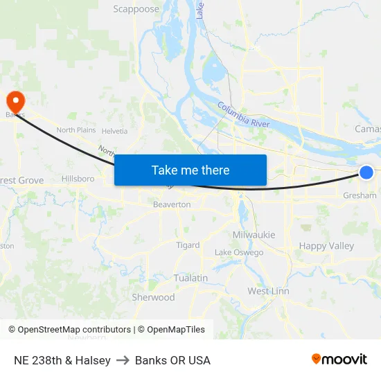 NE 238th & Halsey to Banks OR USA map