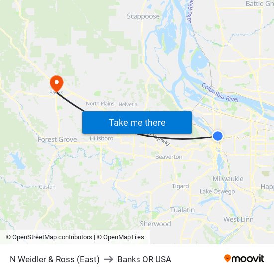 N Weidler & Ross (East) to Banks OR USA map