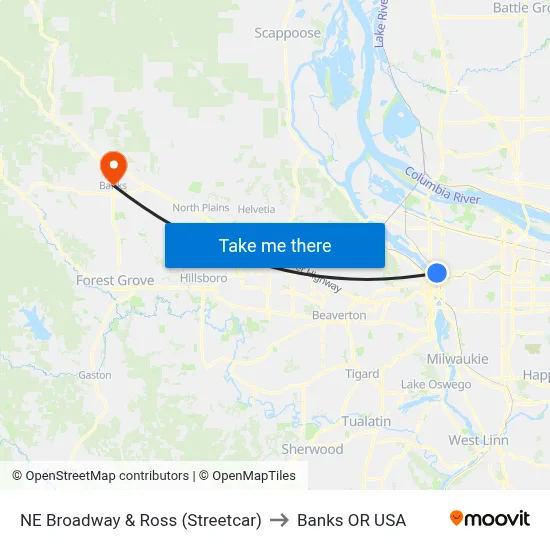 NE Broadway & Ross (Streetcar) to Banks OR USA map