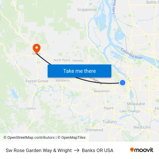 Sw Rose Garden Way & Wright to Banks OR USA map