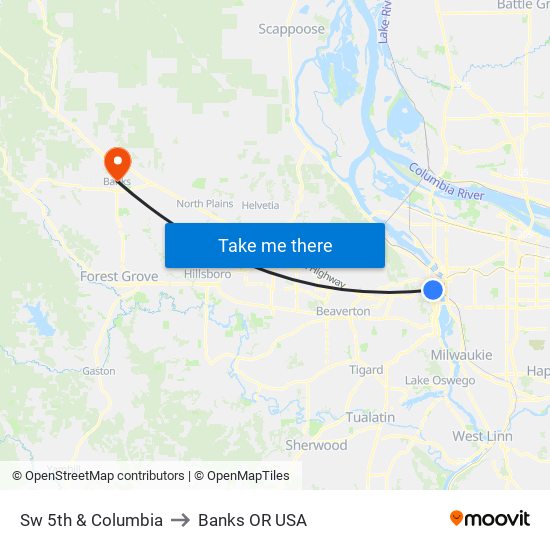 Sw 5th & Columbia to Banks OR USA map
