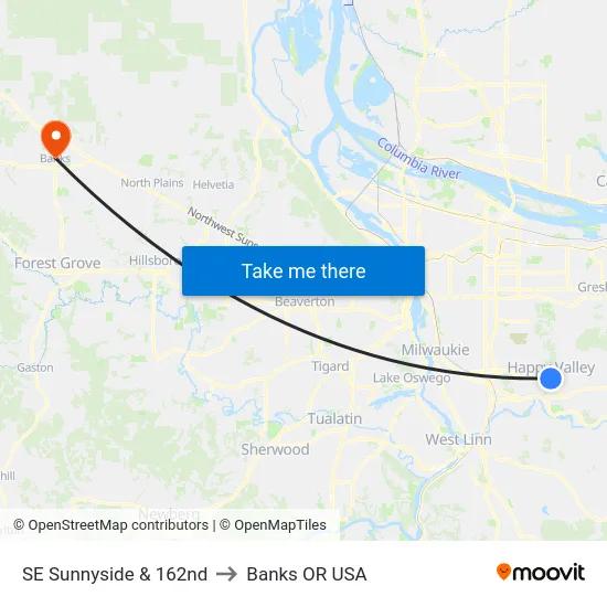 SE Sunnyside & 162nd to Banks OR USA map