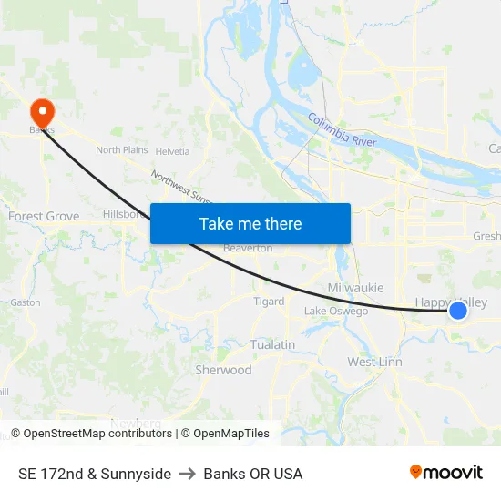 SE 172nd & Sunnyside to Banks OR USA map