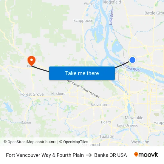 Fort Vancouver Way & Fourth Plain to Banks OR USA map