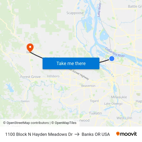 1100 Block N Hayden Meadows Dr to Banks OR USA map