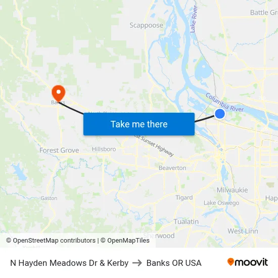 N Hayden Meadows Dr & Kerby to Banks OR USA map