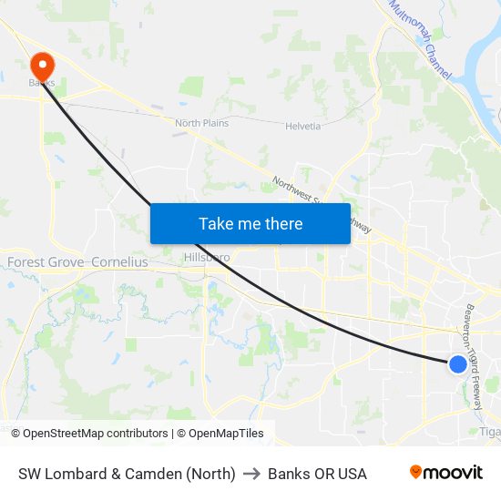 SW Lombard & Camden (North) to Banks OR USA map