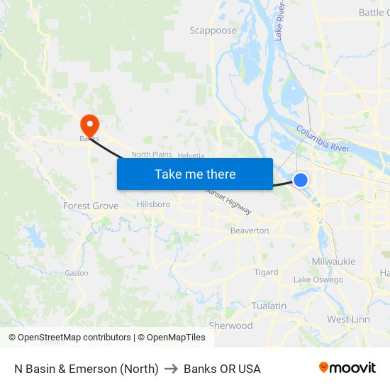N Basin & Emerson (North) to Banks OR USA map