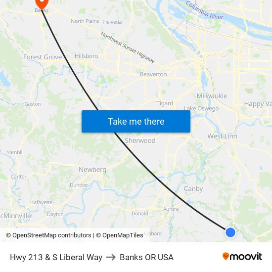 Hwy 213 & S Liberal Way to Banks OR USA map