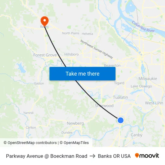 Parkway Avenue @ Boeckman Road to Banks OR USA map